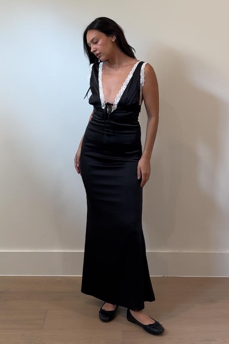 Satin V Neck Maxi Dress