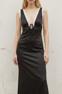 Satin V Neck Maxi Dress