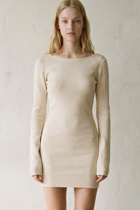 Knit Open Back Long Sleeve Mini Dress