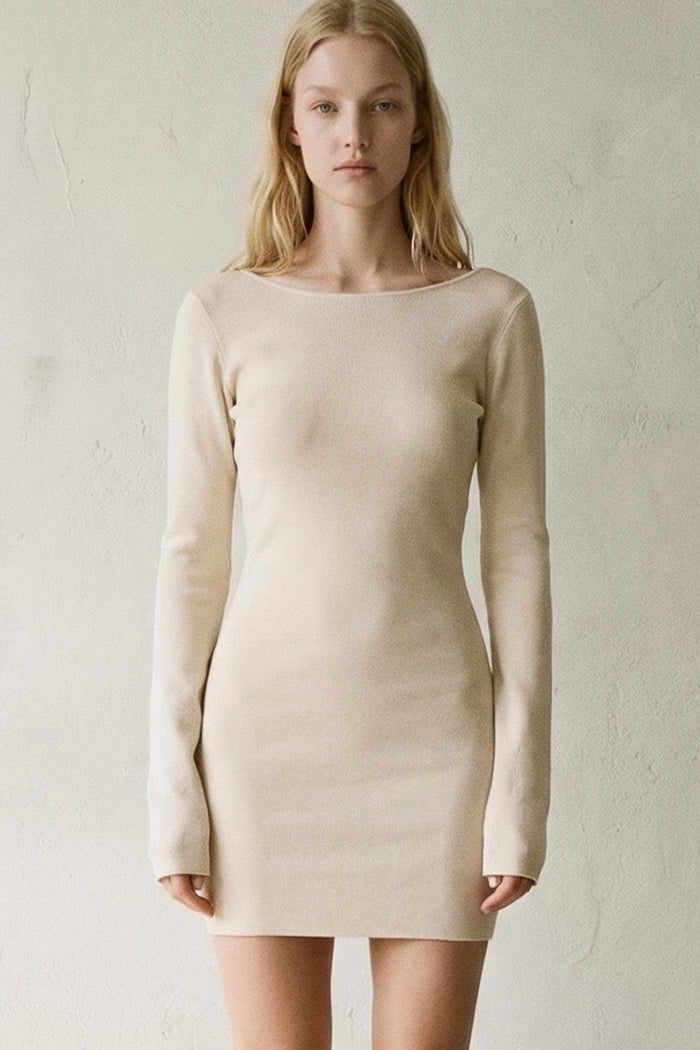 Knit Open Back Long Sleeve Mini Dress