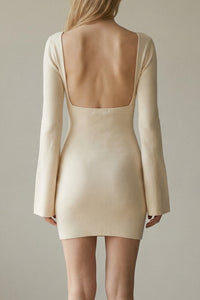 Knit Open Back Long Sleeve Mini Dress