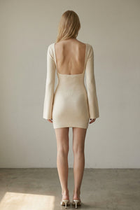 Knit Open Back Long Sleeve Mini Dress