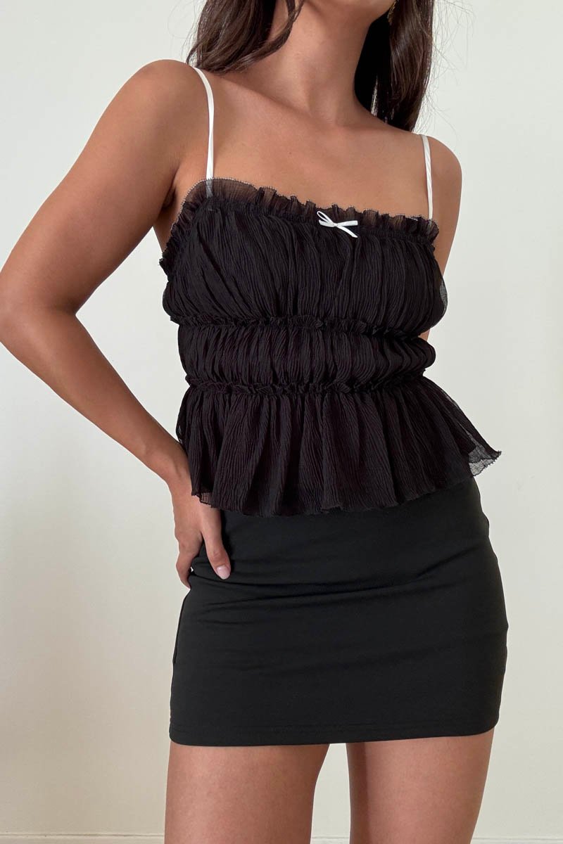 Contrast Bow Textured Spaghetti Strap Cami