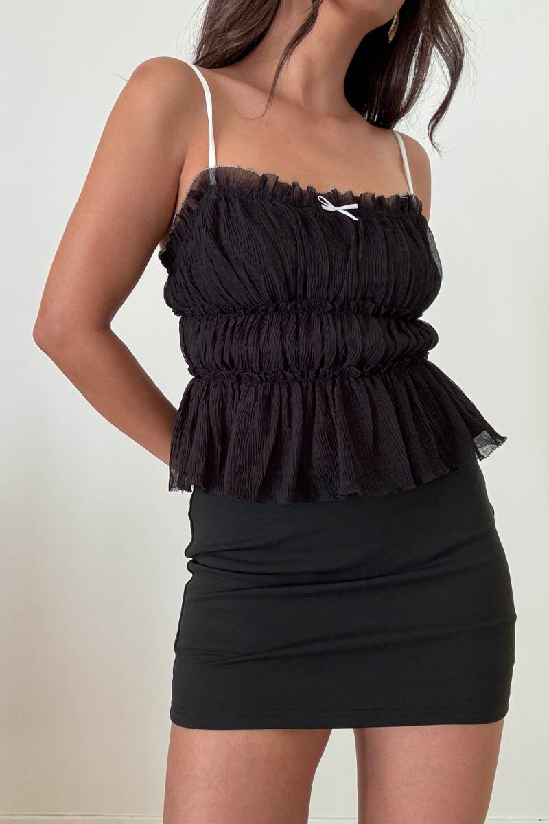 Contrast Bow Textured Spaghetti Strap Cami