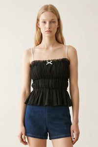 Contrast Bow Textured Spaghetti Strap Cami