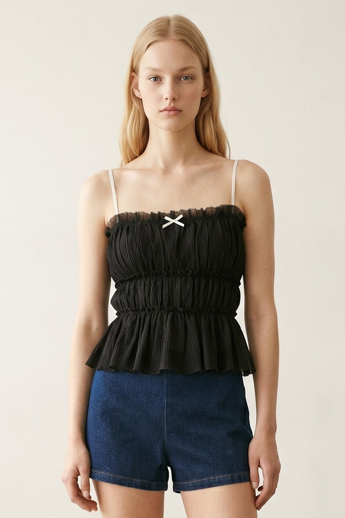 Contrast Bow Textured Spaghetti Strap Cami