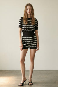 Stripe Knit Top and Shorts Sets