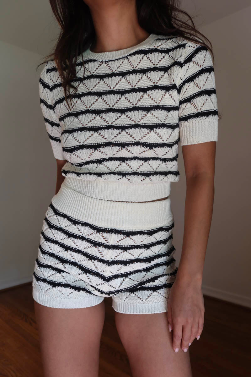 Stripe Knit Top and Shorts Sets