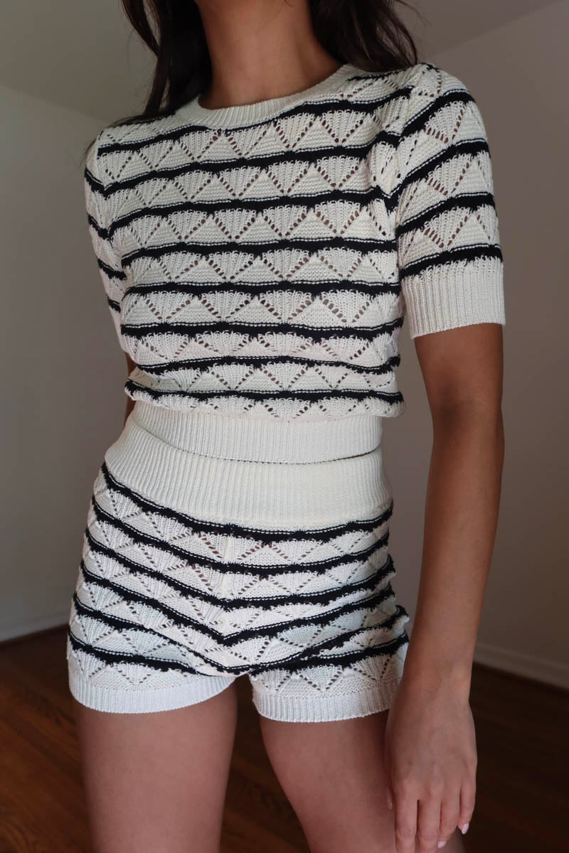 Stripe Knit Top and Shorts Sets