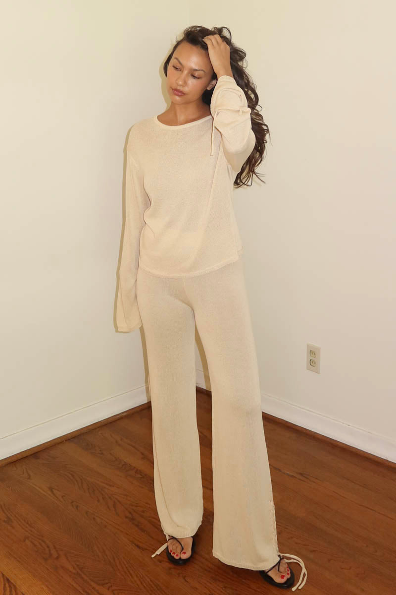 Knit Open Back Crop Top W/ Flared Pants Sets