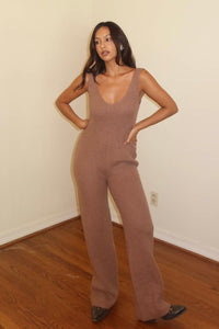 Knit V Neck Straight Leg Jumpsuit