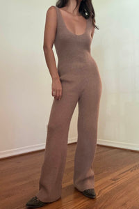 Knit V Neck Straight Leg Jumpsuit