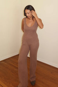 Knit V Neck Straight Leg Jumpsuit