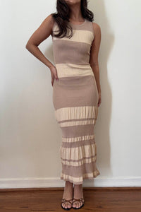 Rib Knit Color Block Bodycon Maxi Dress