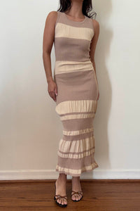 Rib Knit Color Block Bodycon Maxi Dress