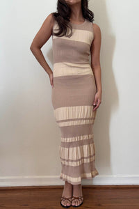 Rib Knit Color Block Bodycon Maxi Dress