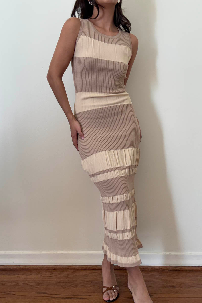Rib Knit Color Block Bodycon Maxi Dress