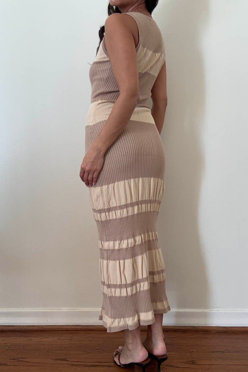 Rib Knit Color Block Bodycon Maxi Dress