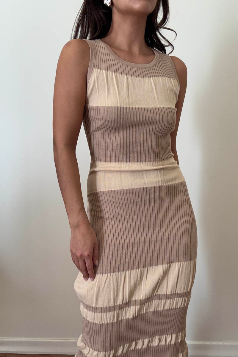 Rib Knit Color Block Bodycon Maxi Dress