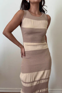 Rib Knit Color Block Bodycon Maxi Dress