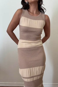 Rib Knit Color Block Bodycon Maxi Dress