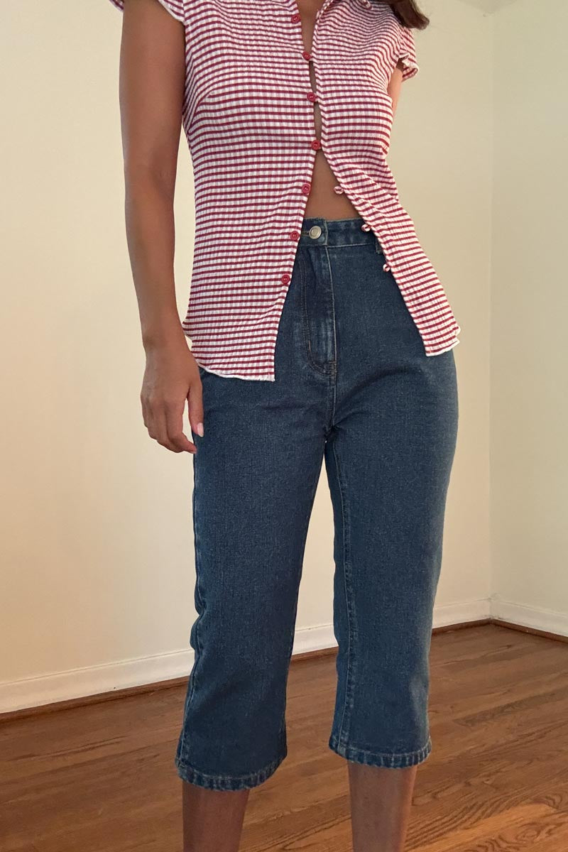 Mid Waist Carpi Denim Pants