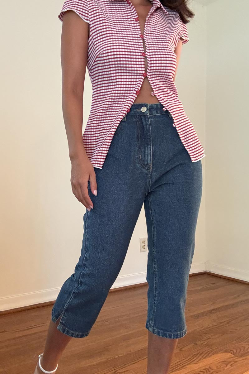 Mid Waist Carpi Denim Pants