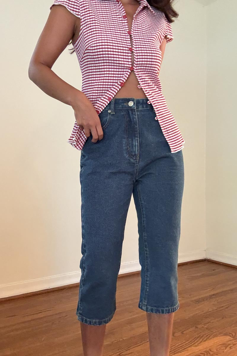 Mid Waist Carpi Denim Pants