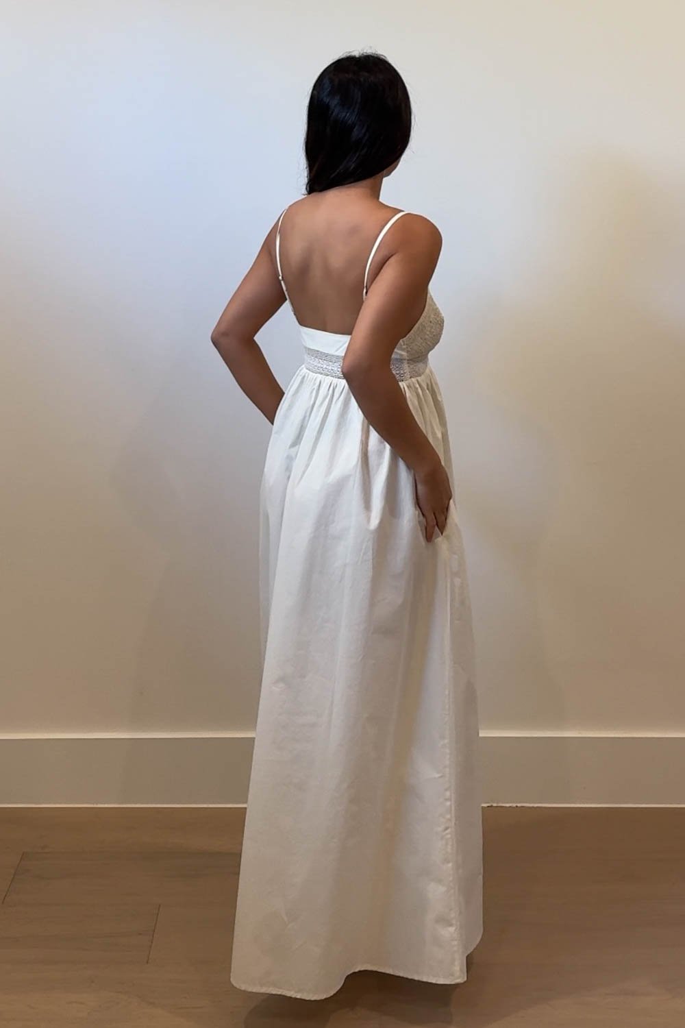 Crochet Waist Poplin Midi Dress