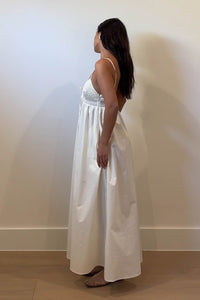 Crochet Waist Poplin Midi Dress