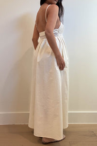 Crochet Waist Poplin Midi Dress