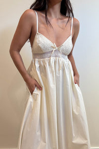 Crochet Waist Poplin Midi Dress
