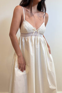 Crochet Waist Poplin Midi Dress