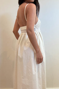 Crochet Waist Poplin Midi Dress