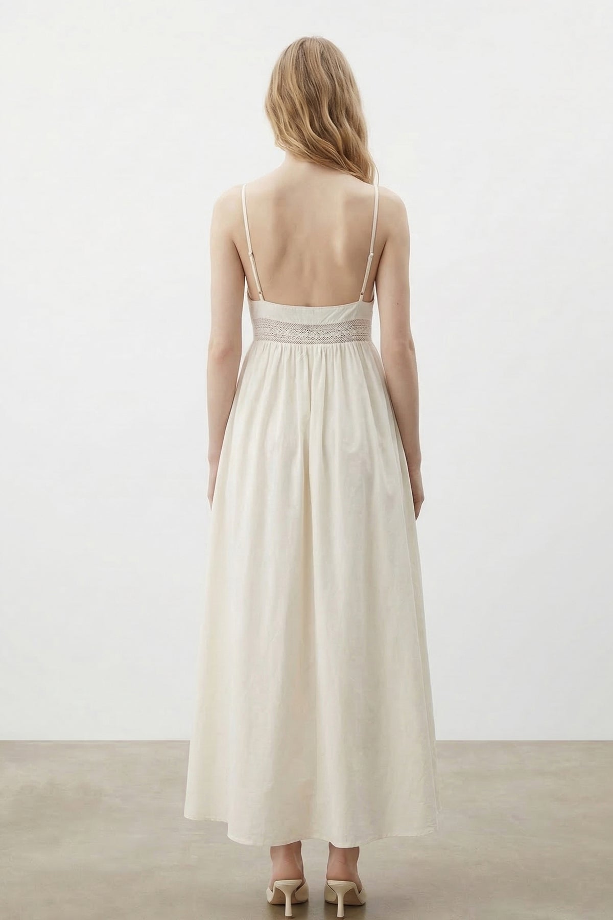 Crochet Waist Poplin Midi Dress