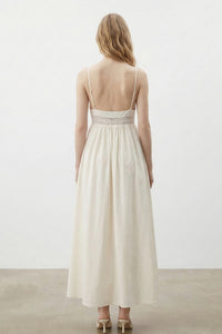 Crochet Waist Poplin Midi Dress