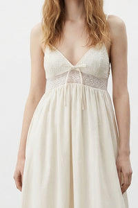 Crochet Waist Poplin Midi Dress