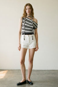 Striped Boat Neck Top with Scarf