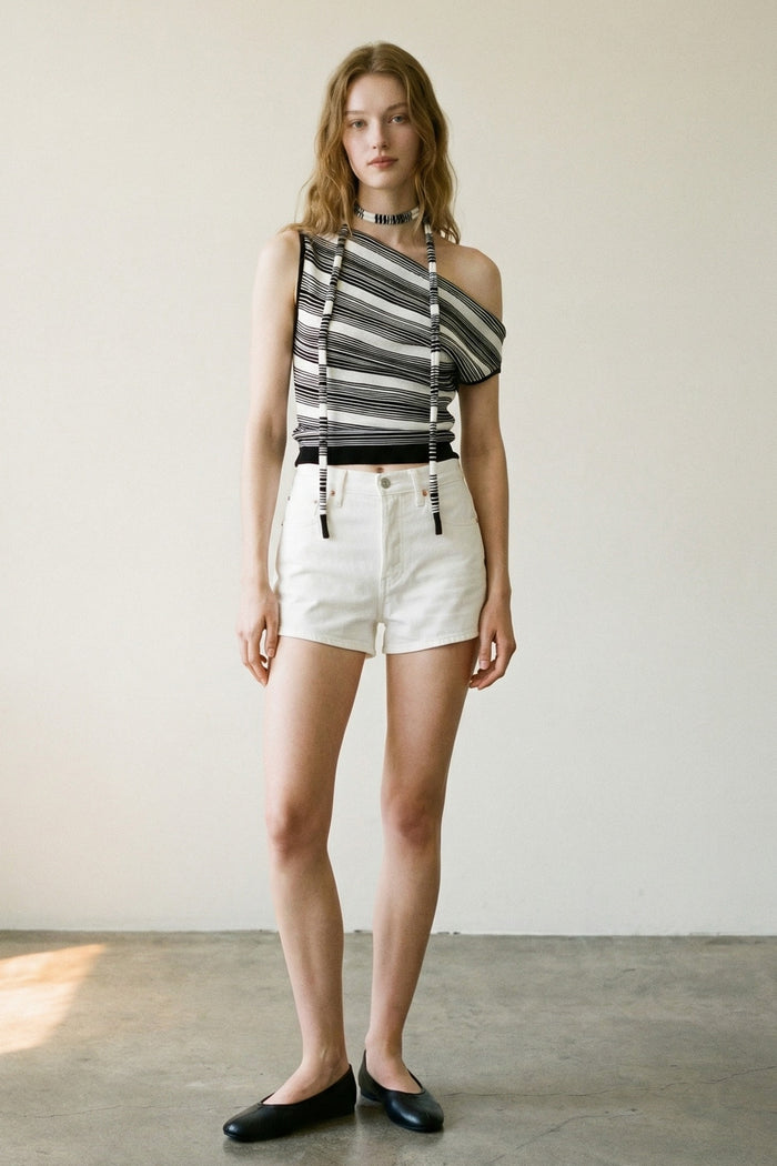 Striped Boat Neck Top with Scarf