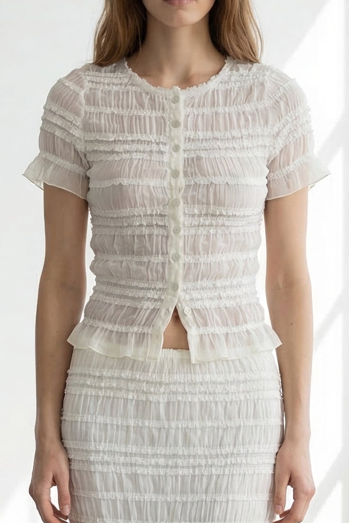 Crinkle Shirred Top Midi Skirt Set