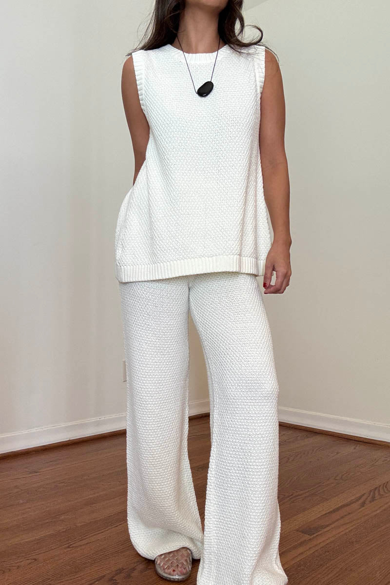 Knit Open Back Vest W/ Pants Sets