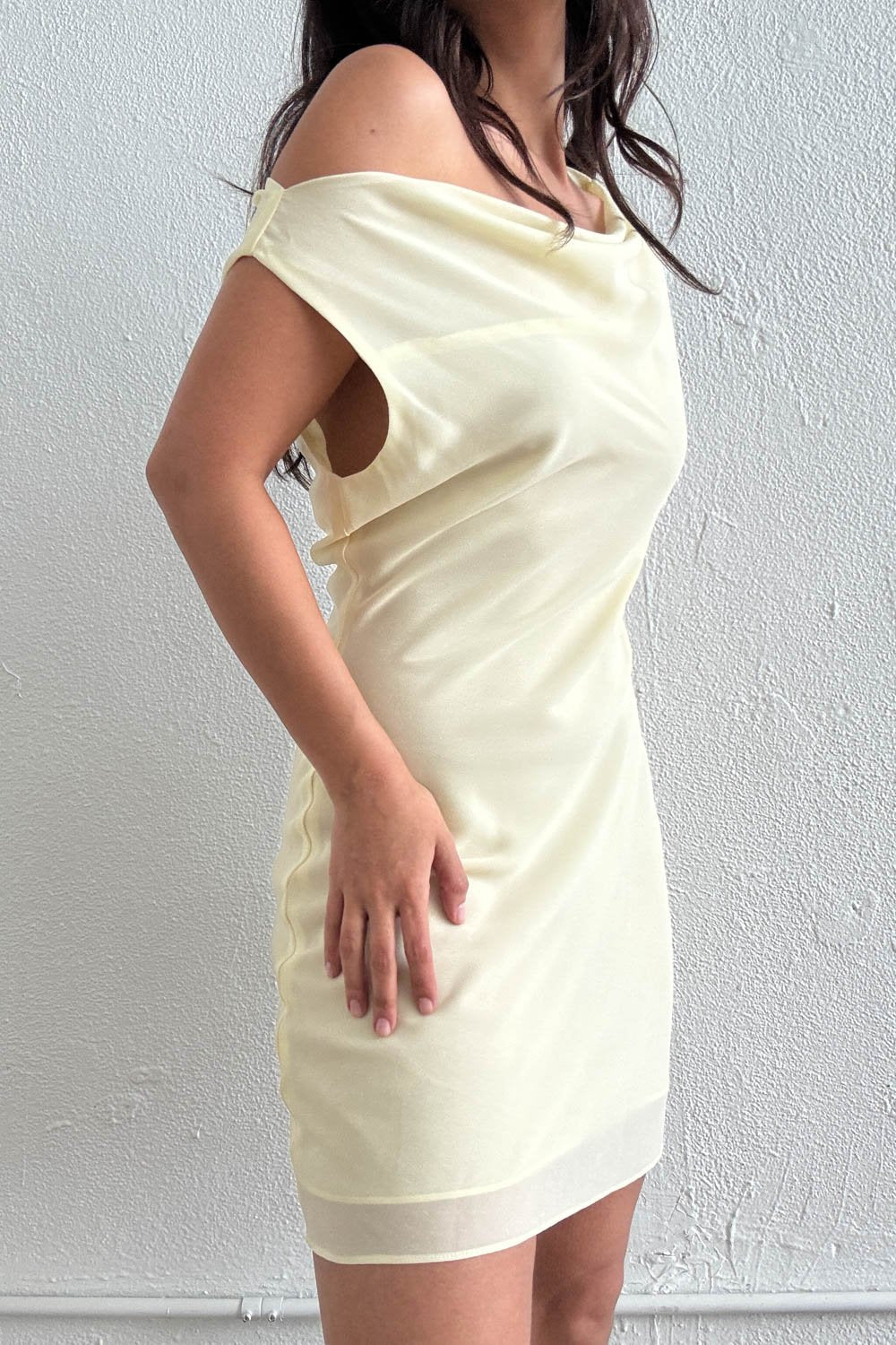 Chiffon Asymmetric Neck Slim Fit Mini Dress