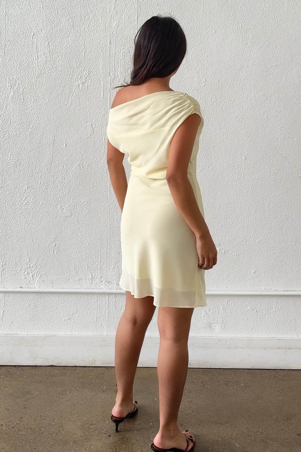 Chiffon Asymmetric Neck Slim Fit Mini Dress