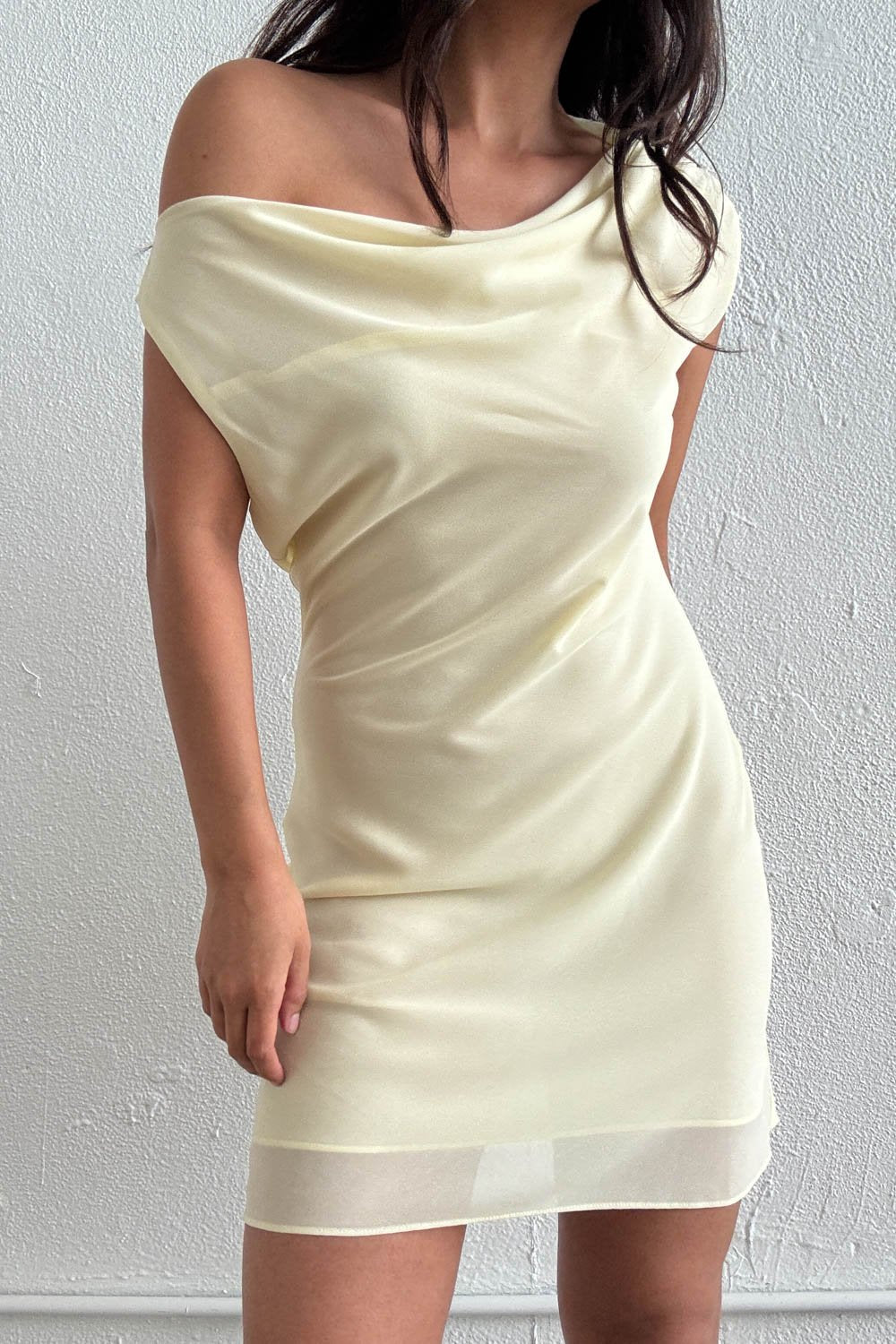 Chiffon Asymmetric Neck Slim Fit Mini Dress