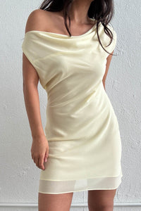 Chiffon Asymmetric Neck Slim Fit Mini Dress