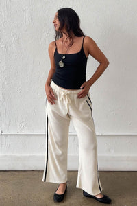 Cream Thermal Wide Leg Drawstring Pants
