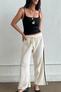 Cream Thermal Wide Leg Drawstring Pants