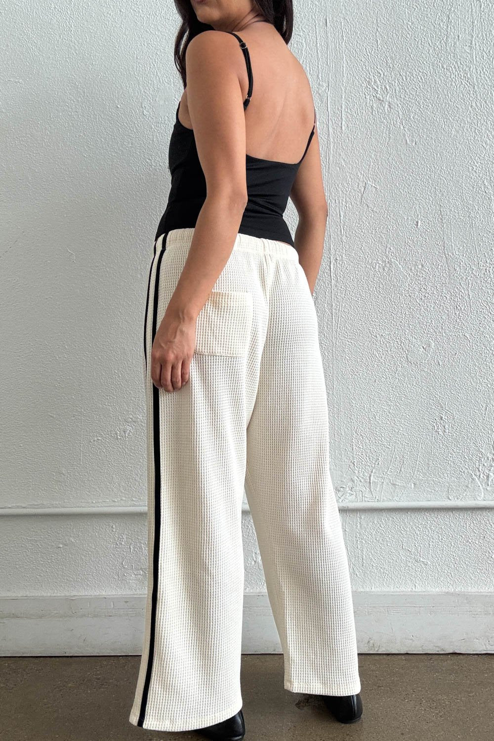 Cream Thermal Wide Leg Drawstring Pants