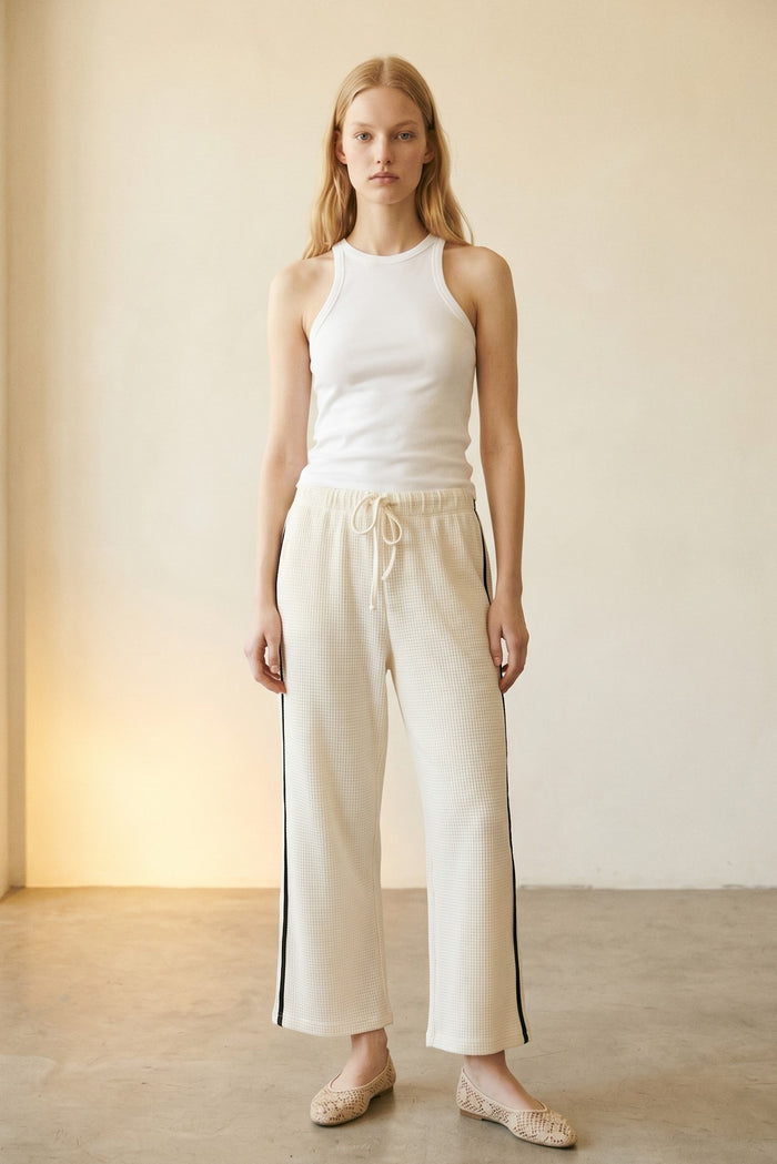Cream Thermal Wide Leg Drawstring Pants