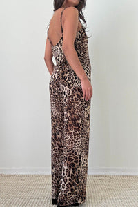 Leopard Print Chiffon Top and Wide Leg Pants Set